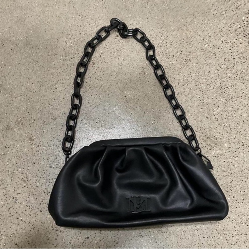 BADGLEY MISCHKA Black Vegan Leather Clutch bag with over the shoulder chain